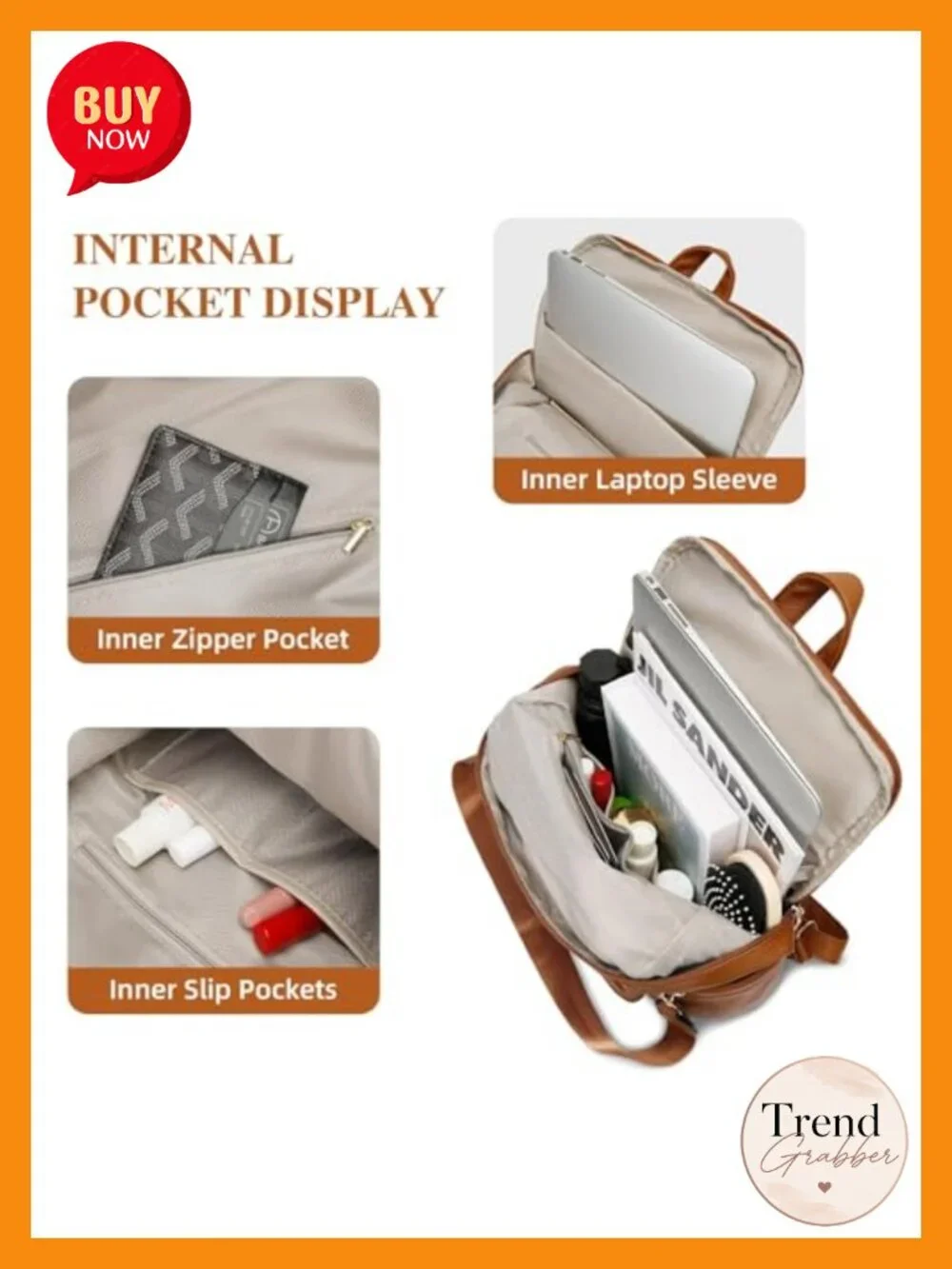 Faux Leather Multi-Pocket Travel Backpack for Women, Anti-Theft Daypack with